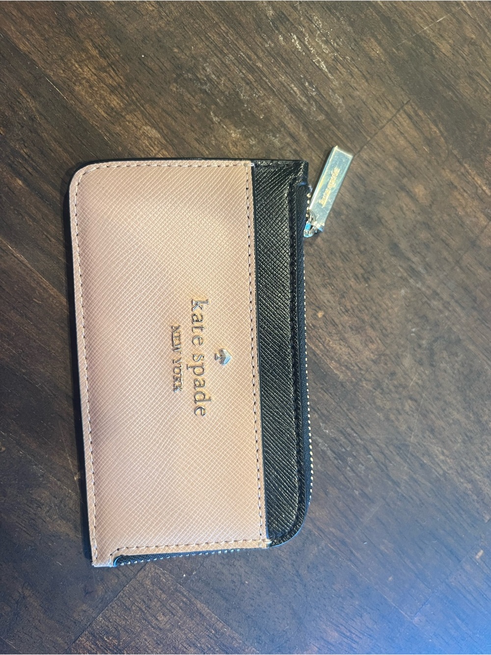 kate spade Two-Tone Beige and Black Zip Card Holder